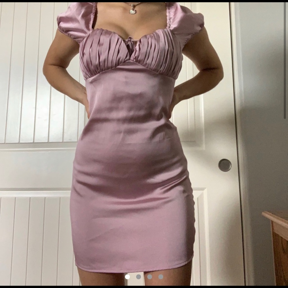 pink satin milkmaid dress